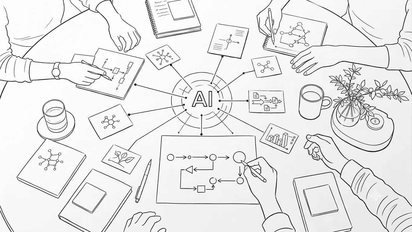 Illustration d'une entreprise prête pour l'IA : données centralisées connectées aux documents et aux processus métier